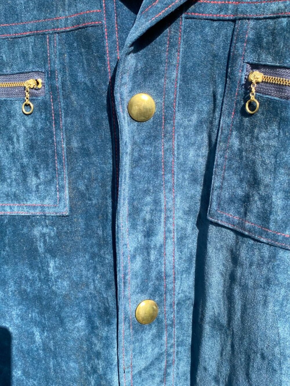 1970s Sears The Men's Store Sportswear Blue Suede Velour Safari Chore Jacket 46 - Picture 7 of 13
